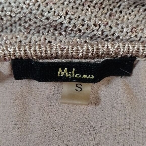 Milano Dusty Rose Pink Sequined Knit Top Split Back Sz S - Picture 6 of 7